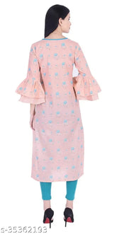 Short-sleeve printed cotton kurti, bell sleeves, pure crepe fabric, elegant Indian design (M: Bust 40in)